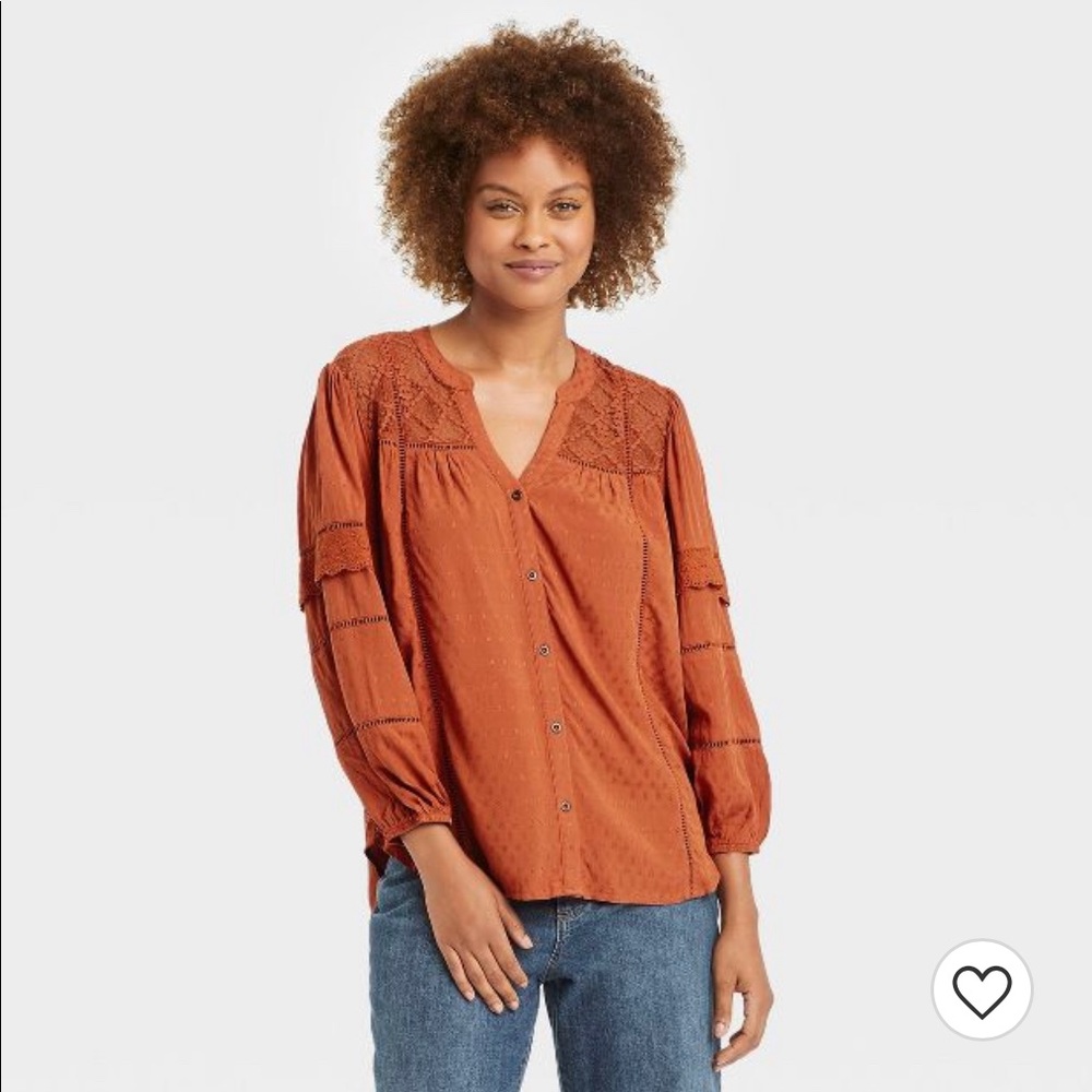 Women's Long Sleeve Button-Front Eyelet Blouse - Knox Rose™